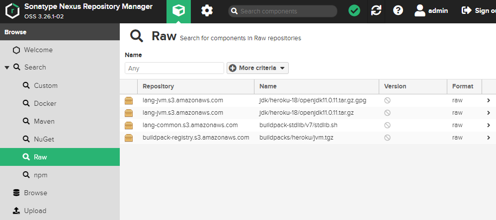 Components in Nexus Raw Repositories